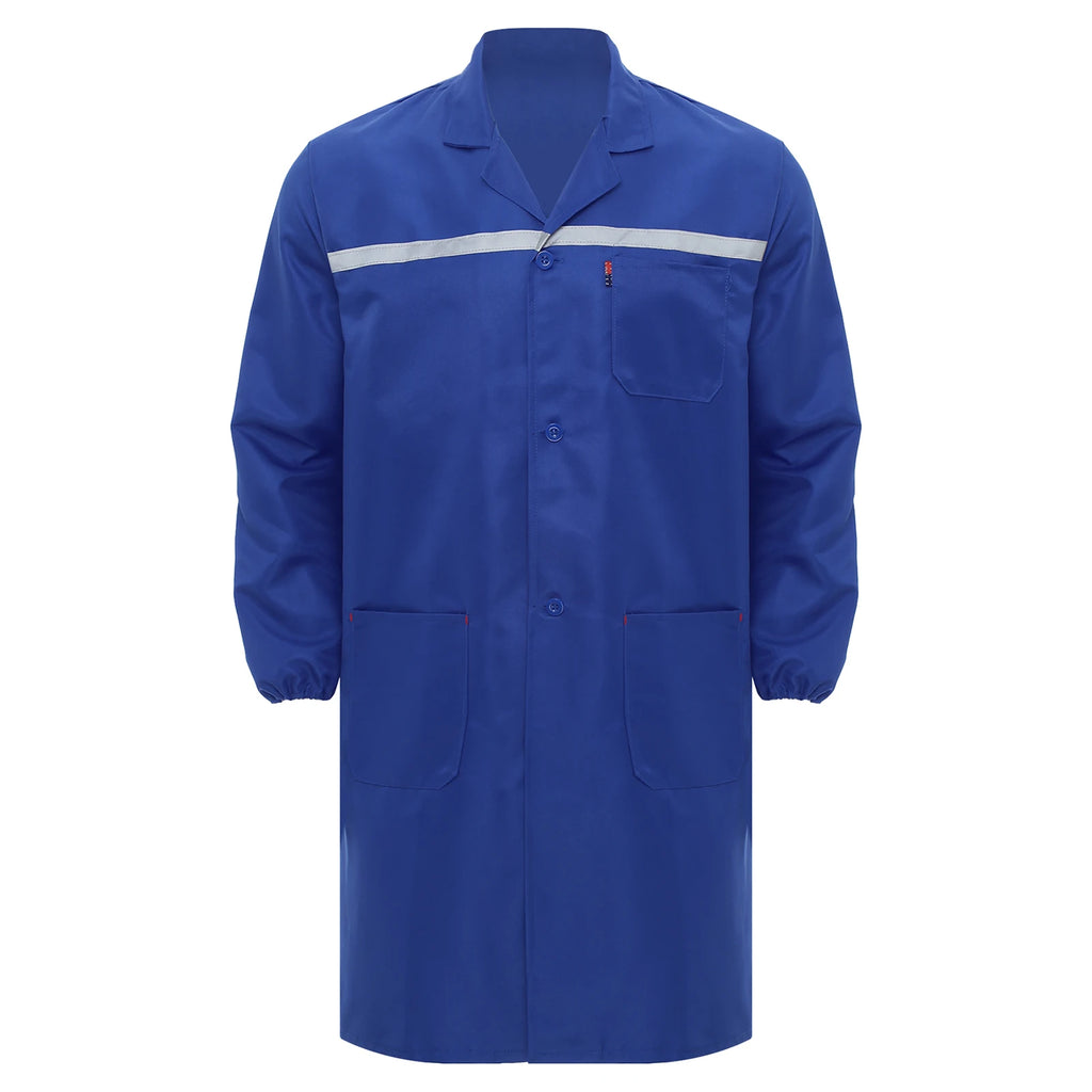 Mens Womens Factory Workshop Uniform Long Sleeve Pockets Button-up Coverall Reflective Strips Long Workwear Wear-resistant Coat
