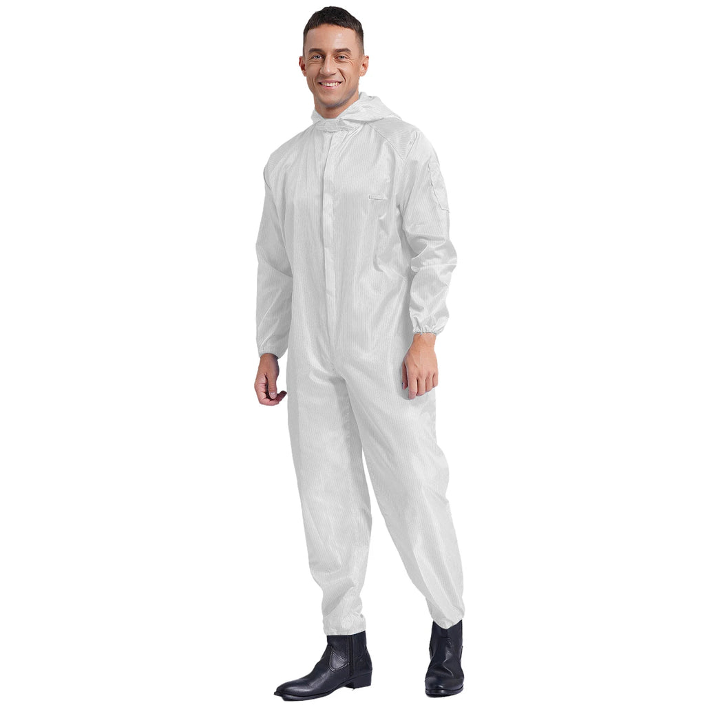 Adult Anti-Static Hooded Coverall Workshop Uniform Long Sleeve Zipper Dust-proof Overalls Jumpsuit for Lab Worker Spray Paint