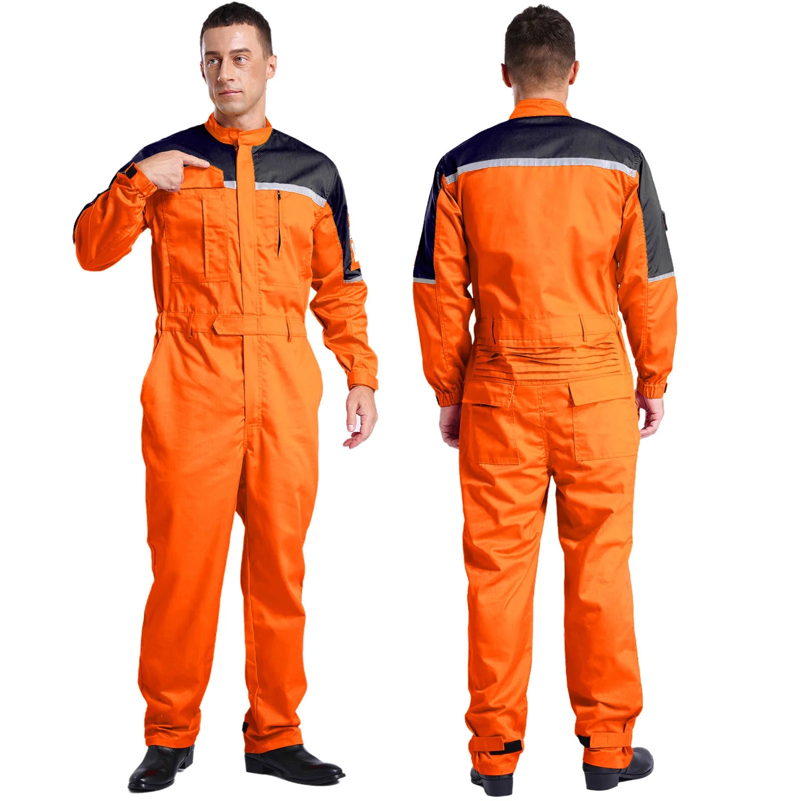 Mens Wear Resistant Anti-static Protective Jumpsuit Workwear Multi-pocket Reflective Straps Full-body Coveralls Workshop Uniform