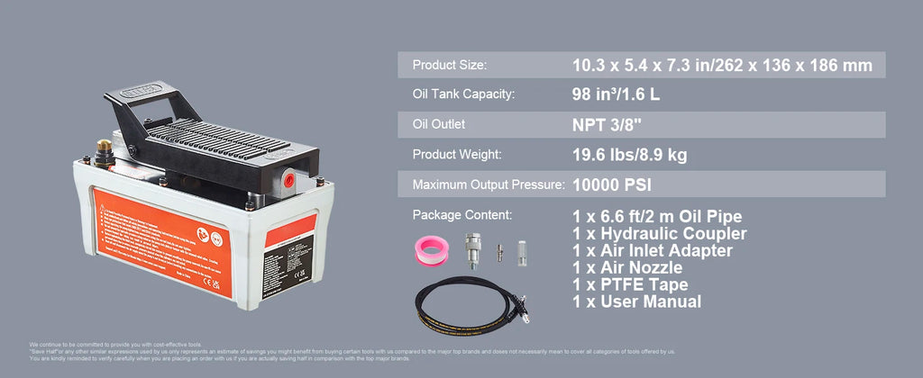 SucceBuy Air Hydraulic Pump 10,000 PSI 1/2 Gal Reservoir Foot Actuated Air Treadle for Auto Body Frame Machines and Pulling Post