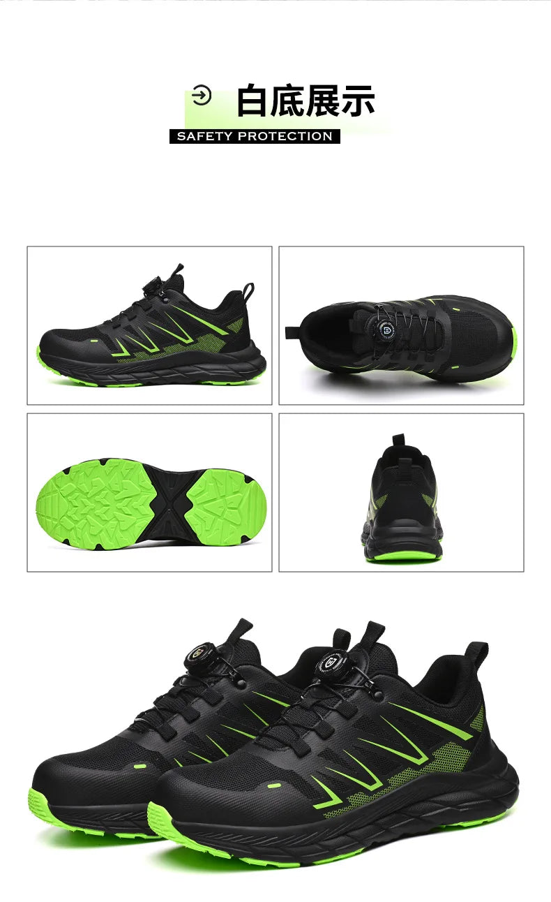 New Women Safety Shoes Rotated Button Men Woman Steel Toe Sneakers Puncture Proof Anti-smash Work Safety Boots Female Industrial