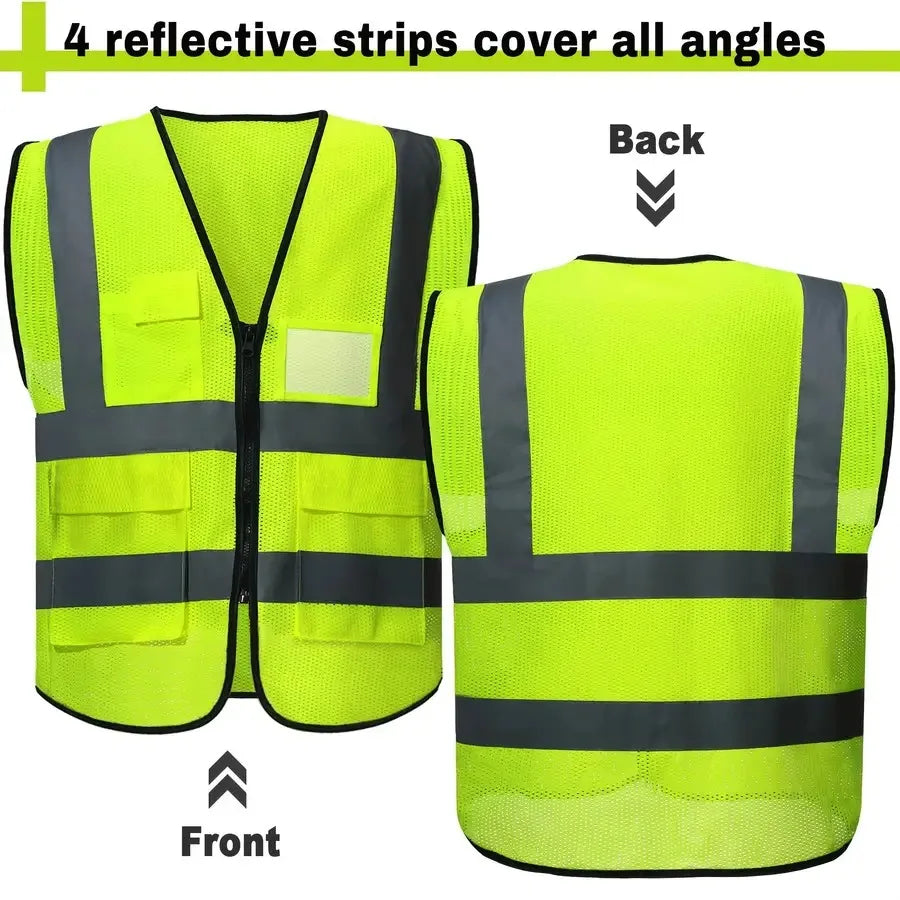 Reflective Mesh Safety Vest for Men Women High Visibility Construction Work Vest Pocket for Cycling Surveyor Neon L