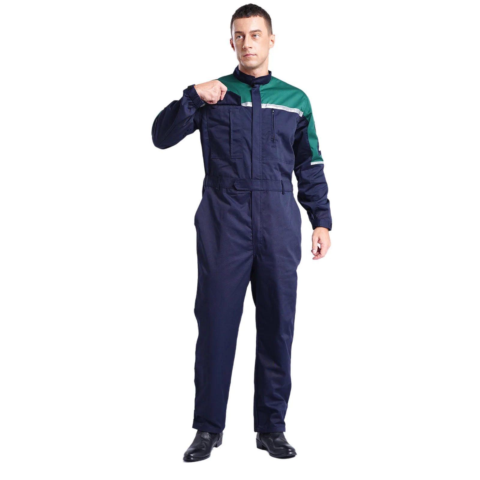 Mens Wear Resistant Anti-static Protective Jumpsuit Workwear Multi-pocket Reflective Straps Full-body Coveralls Workshop Uniform