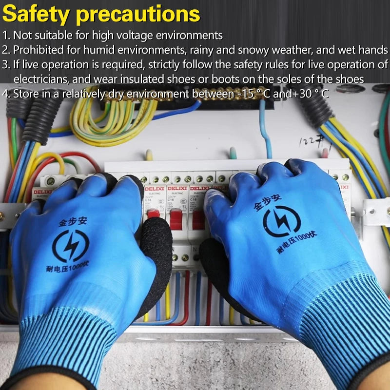 New 1 Pair Withstanding Voltage 1000V High Elasticity Glove Safety Protective Blue Electrician Insulating Gloves