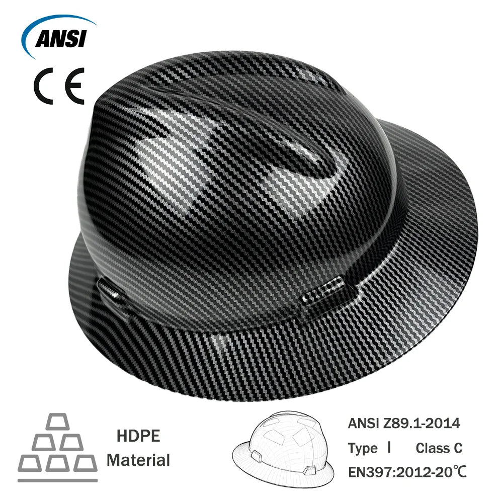CE Full Brim Hard Hat with 6-Point Suspension HDPE Construction Safety Helmet ANSI Z89.1 Compliant for Site Safety