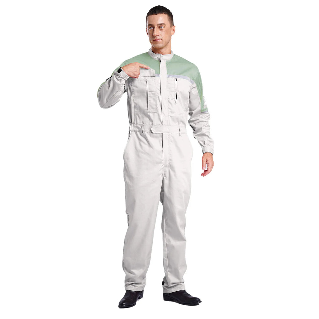 Mens Wear Resistant Anti-static Protective Jumpsuit Workwear Multi-pocket Reflective Straps Full-body Coveralls Workshop Uniform