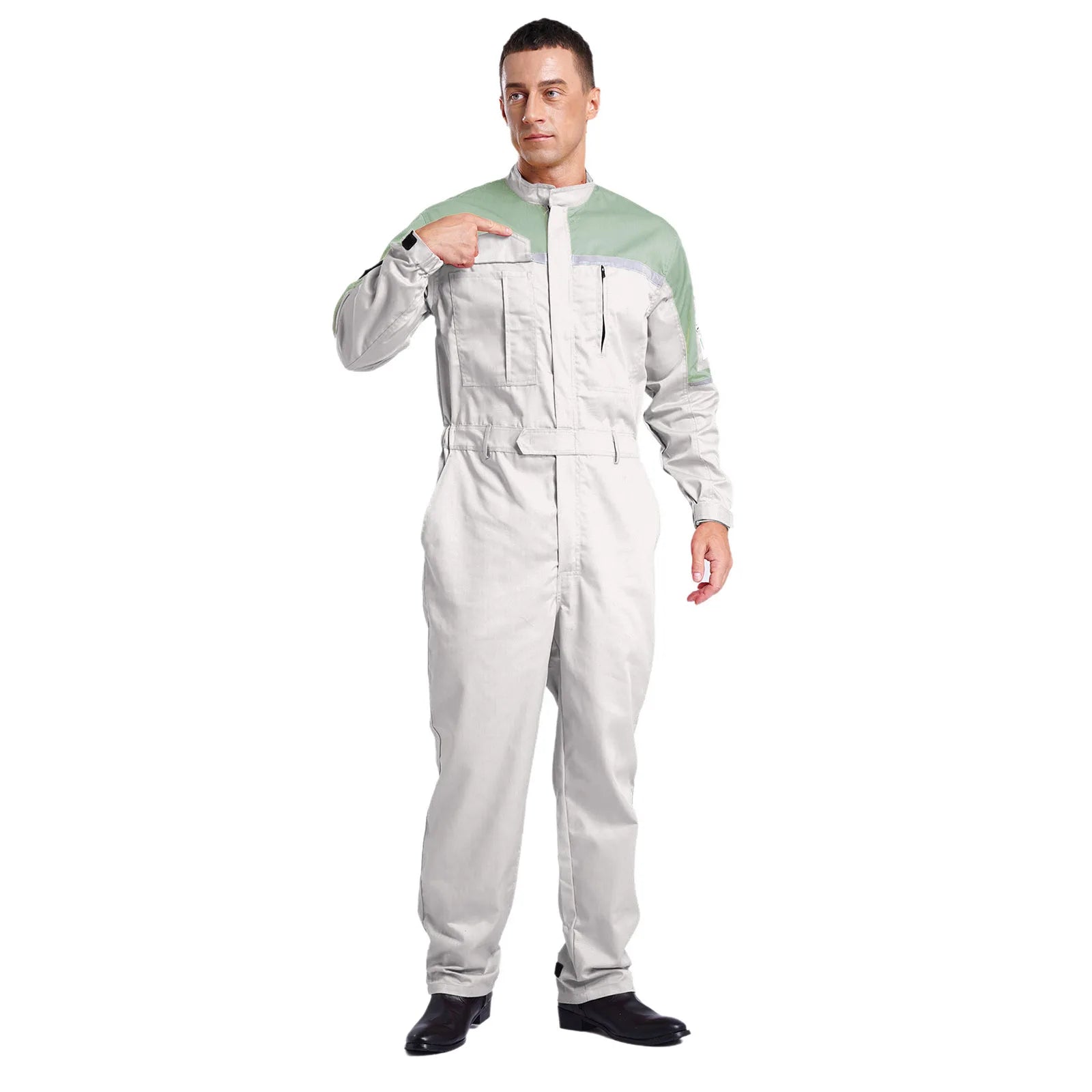 Mens Wear Resistant Anti-static Protective Jumpsuit Workwear Multi-pocket Reflective Straps Full-body Coveralls Workshop Uniform