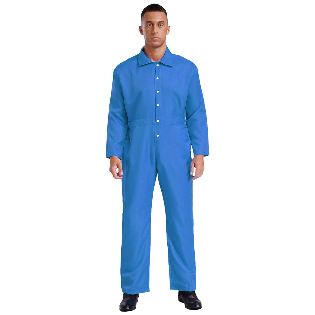 Mens Wear Button-up Work Coveralls Jumpsuit Resistant Overalls Costume Turn-down Collar Bodysuit Long Sleeve Workshops Uniforms