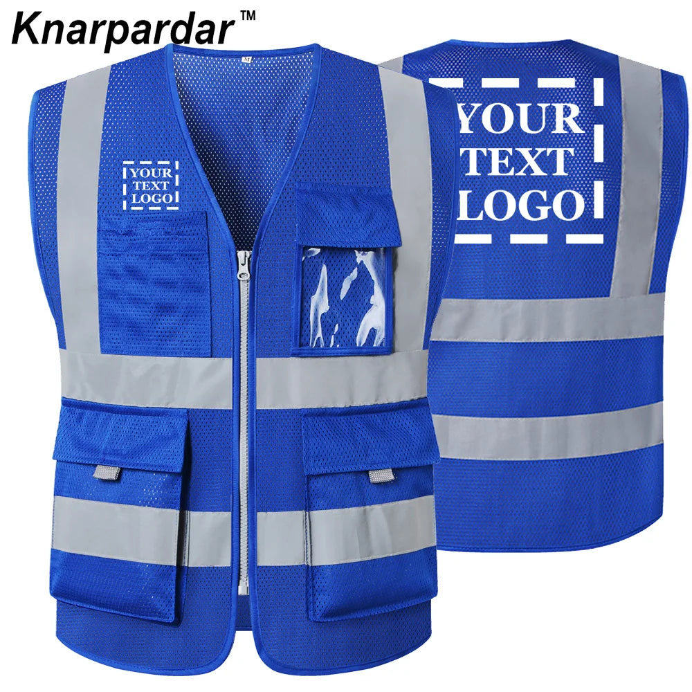 Blue Mesh Safety Vest With Pockets Breathable Summer Workwear Waistcoat for Contruction High Visibility Reflective Jacket