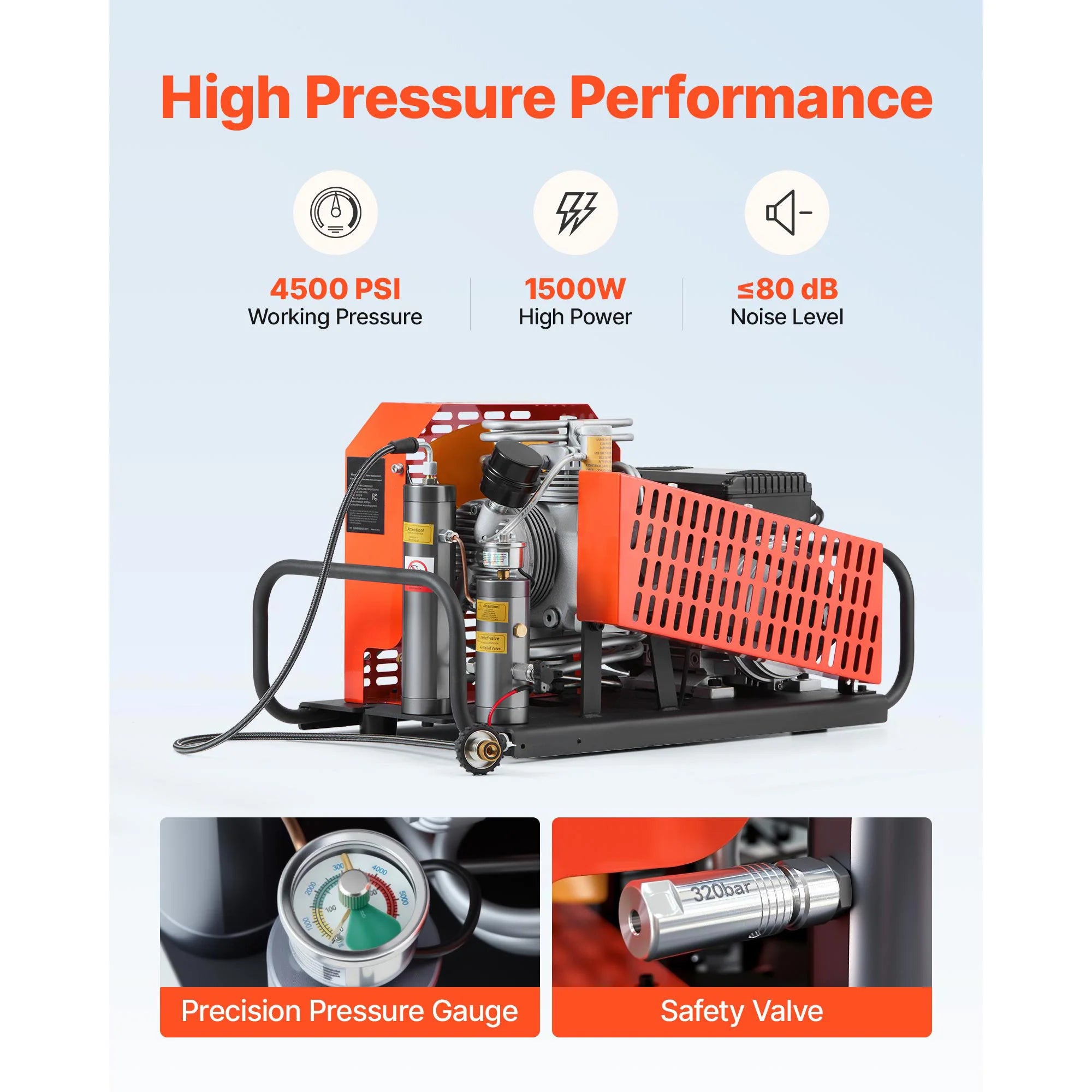 SucceBuy PCP Air Compressor 4500PSI/30Mpa Diving Scuba 60 L/min Four-Cylinder Auto Stop PCP Rifle Pump with Fan Cooling System