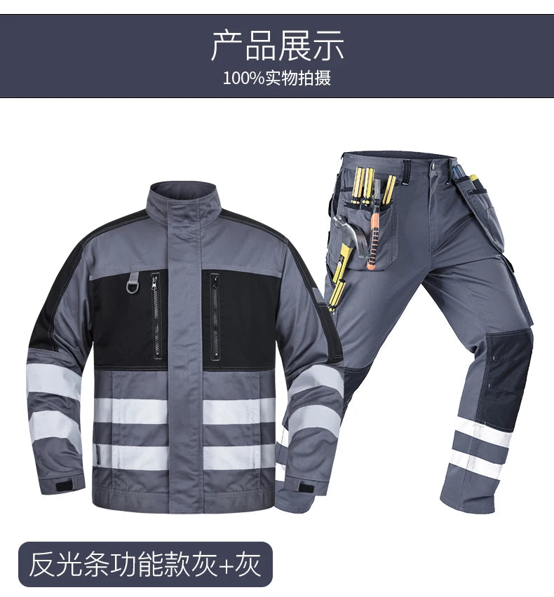 2026 New Work Clothes Men Construction Reflective Safety Coveralls Welding Suit Car Repair Workshop Mechanic Plus Size Clothes
