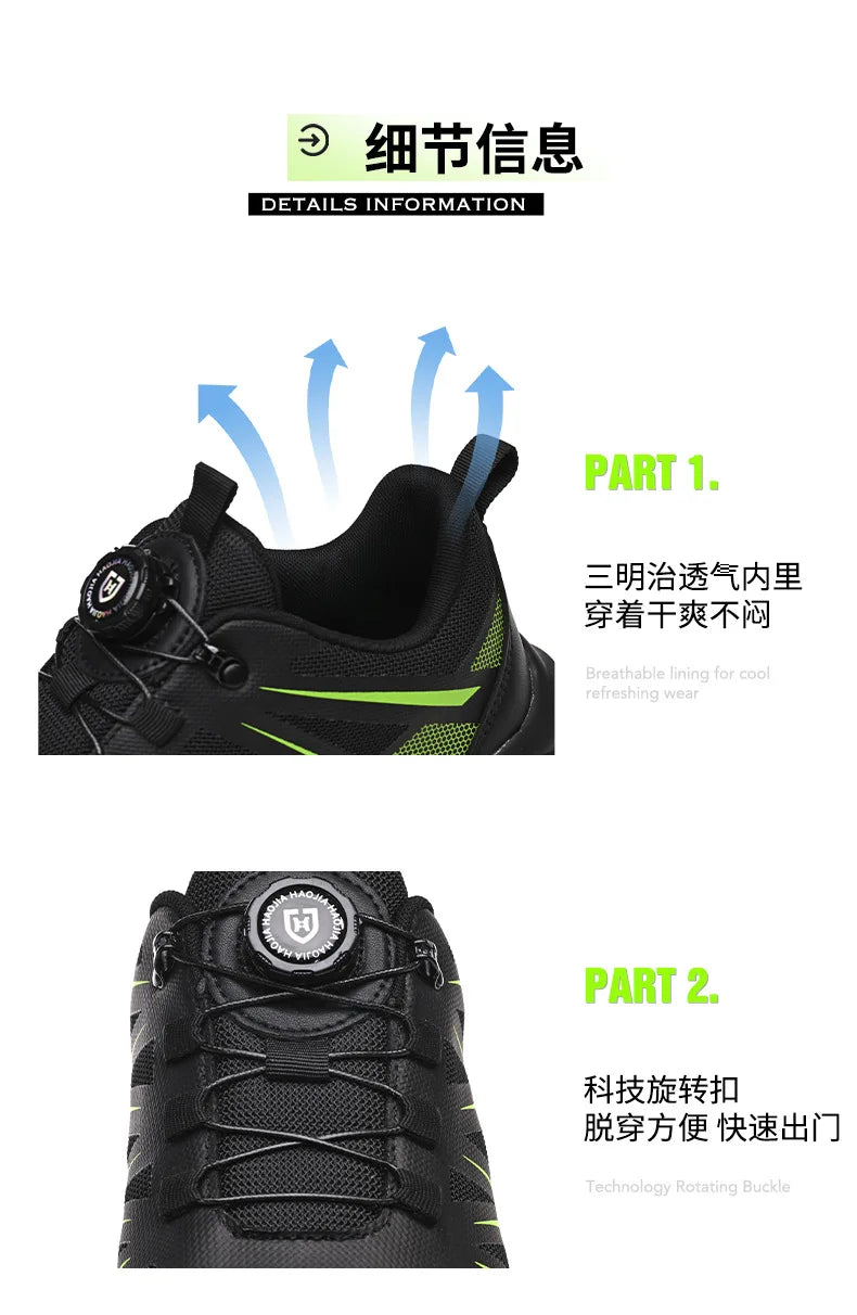 New Women Safety Shoes Rotated Button Men Woman Steel Toe Sneakers Puncture Proof Anti-smash Work Safety Boots Female Industrial
