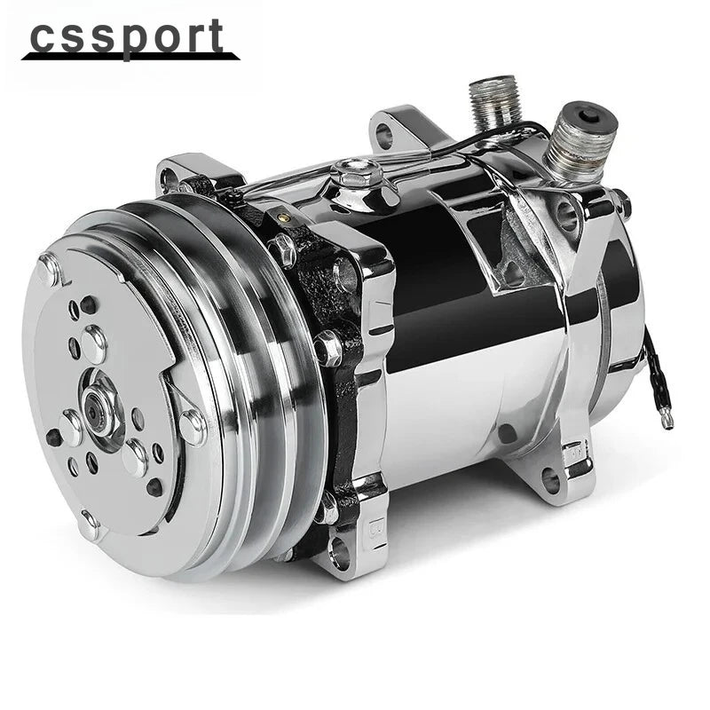 Silver AC Compressor with Silver Clutch Sanden 508 2-Groove V-Belt HC5003C
