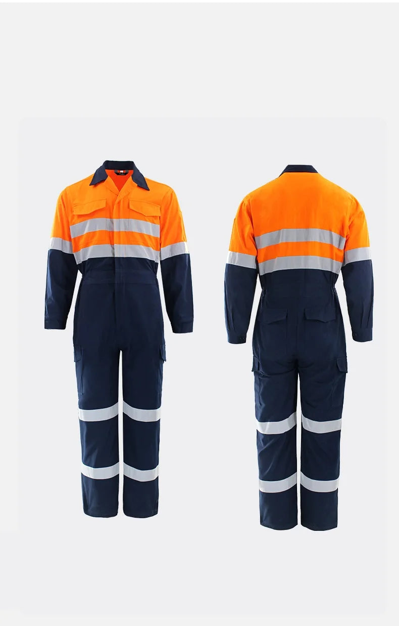 100% cotton working overalls hi vis safety Work clothing reflective stripes factory workshop mechanics coveralls coal miner Suit