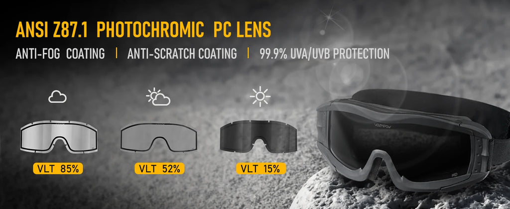 Vozapow Professional Shooting Glasses Anti Fog Impact Resistant Safety Sunglasses UV400 Mountaineering Airsoft Tactical Goggles