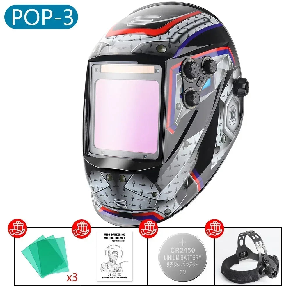 Welding Mask 1/1/1/1 Auto Darkening Welding Helmet 100x97mm Large View TRUE Color 4 Sensors for MIG MAG MMA Welder Machine