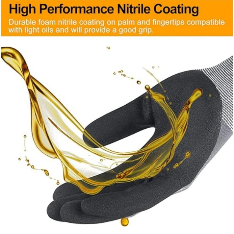 Gardening Work Gloves Microfoam Nitrile Coated Touchscreen Nylon Safety Gloves with Grip for Men Yard Lawn Mechanic Constructio