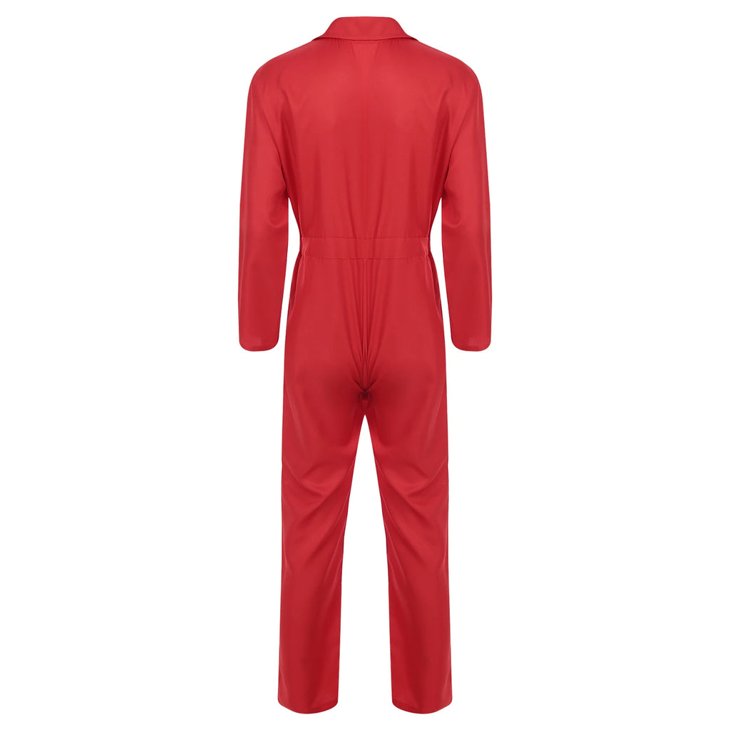Mens Wear Button-up Work Coveralls Jumpsuit Resistant Overalls Costume Turn-down Collar Bodysuit Long Sleeve Workshops Uniforms