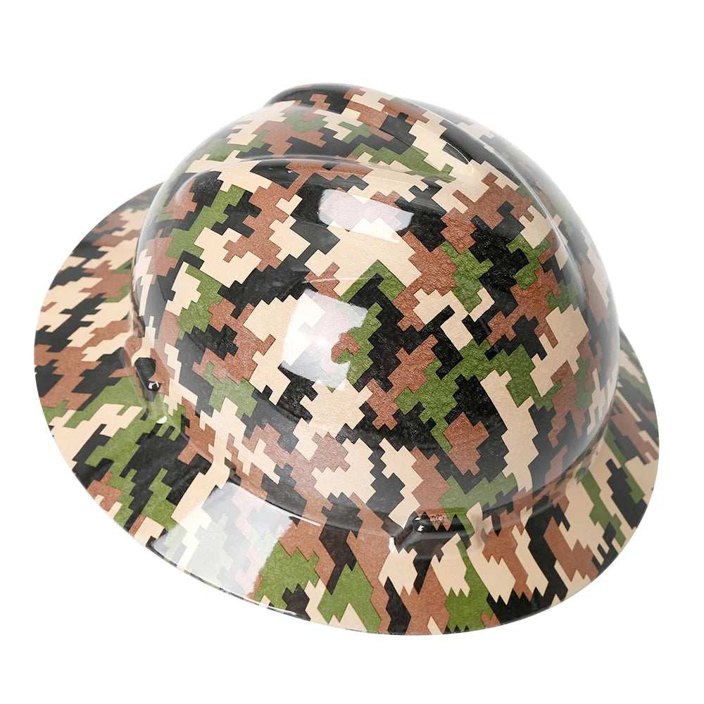 Camouflage Safety Helmet Full Brim Protective Hard Hat Outdoor Construction Sun Shade Hat High Strength Railway Metallurgy Mine