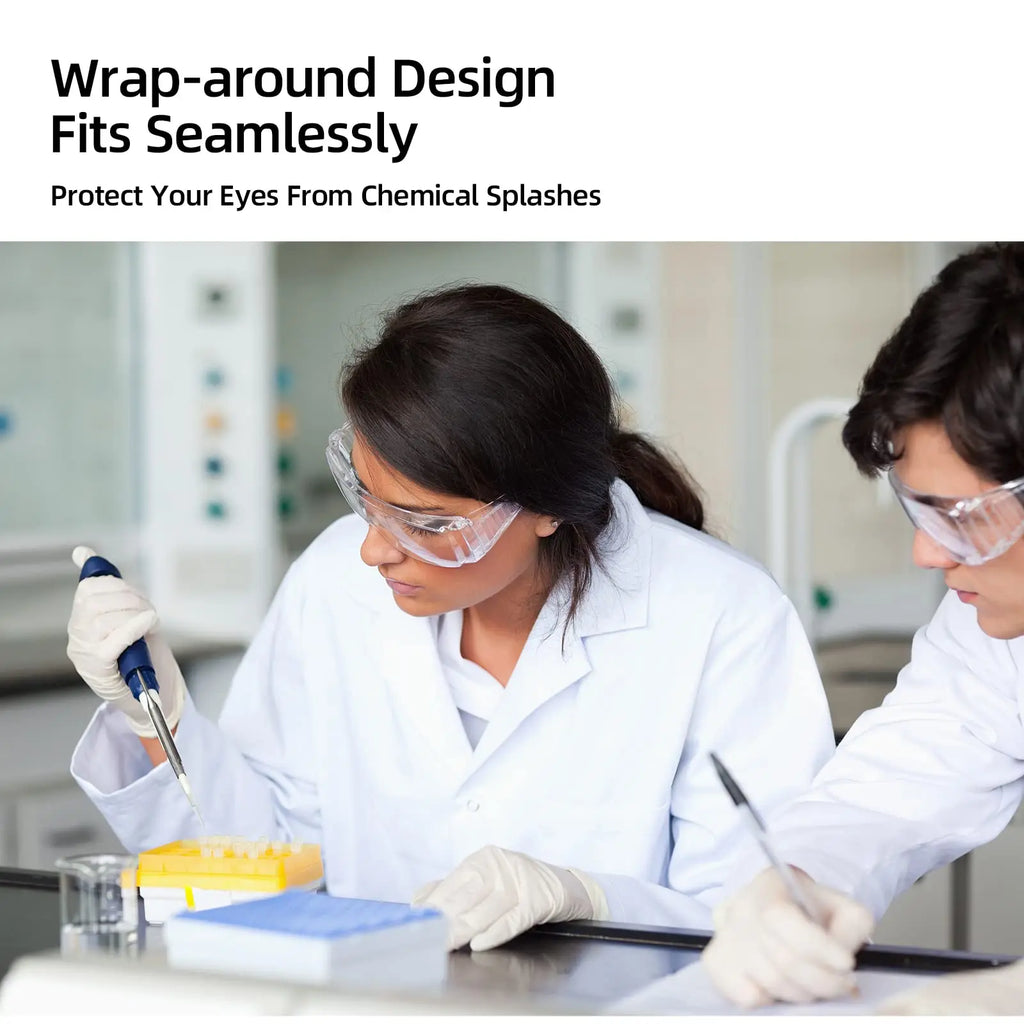 2 Pack Safety Glasses for Men and Women, Adjustable Lab Goggles, UV Protection ANSI Z87 Anti-fog Eyewear Clear Wraparound