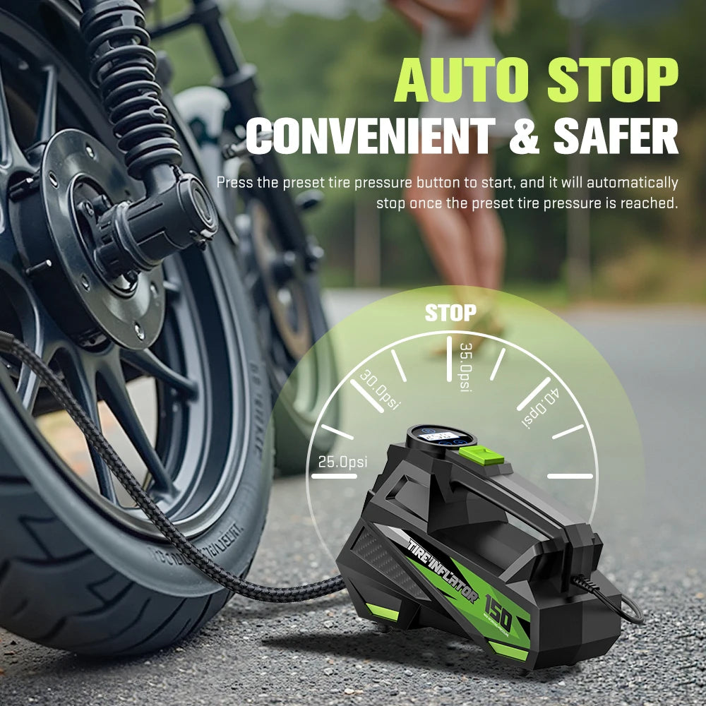 CARSUN Portable Wired Car Tire Air Pump – Mini Compressor with Extended Power Cord, for Cars, Motorcycles & Bicycles