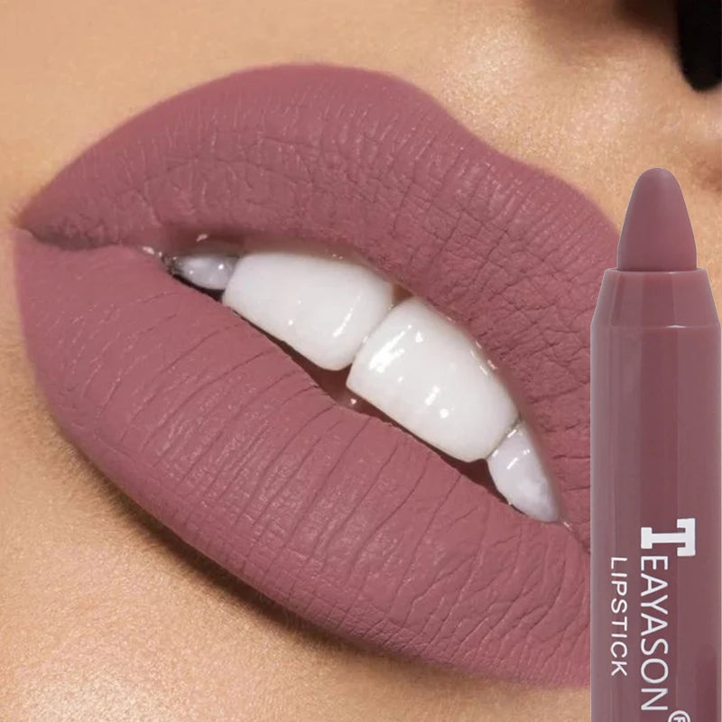 12 Colors Sexy Matte Lipstick Waterproof Long Lasting Color Rendering Non-stick Velvet Lips Liner Pencil Woman Makeup Cosmetics