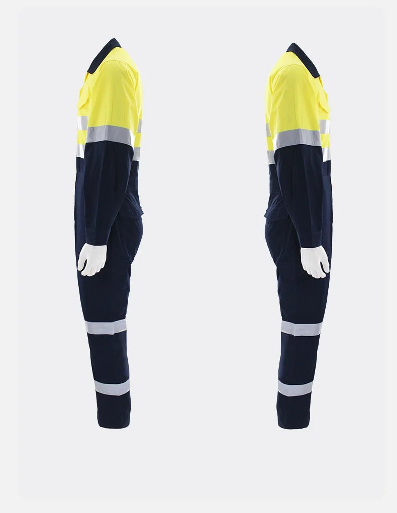 100% cotton working overalls hi vis safety Work clothing reflective stripes factory workshop mechanics coveralls coal miner Suit