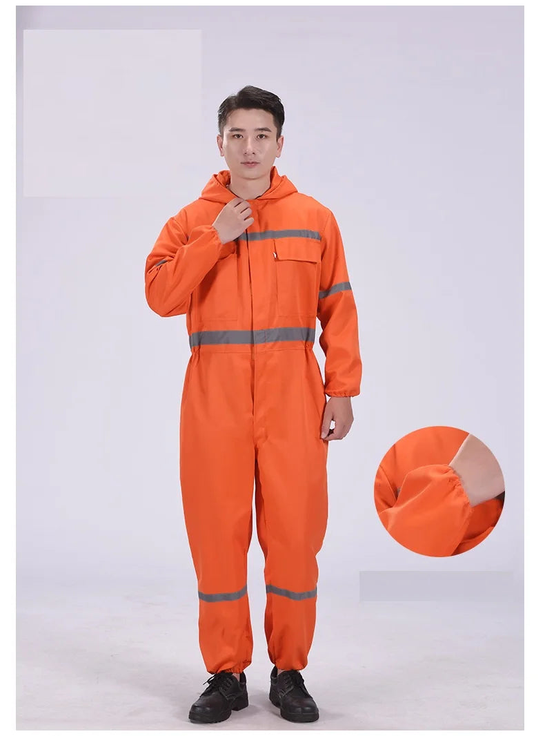 Hi Vis safety working overalls hooded coveralls workshop auto repairman mechanics jumpsuit dust proof working rompers Coal Miner
