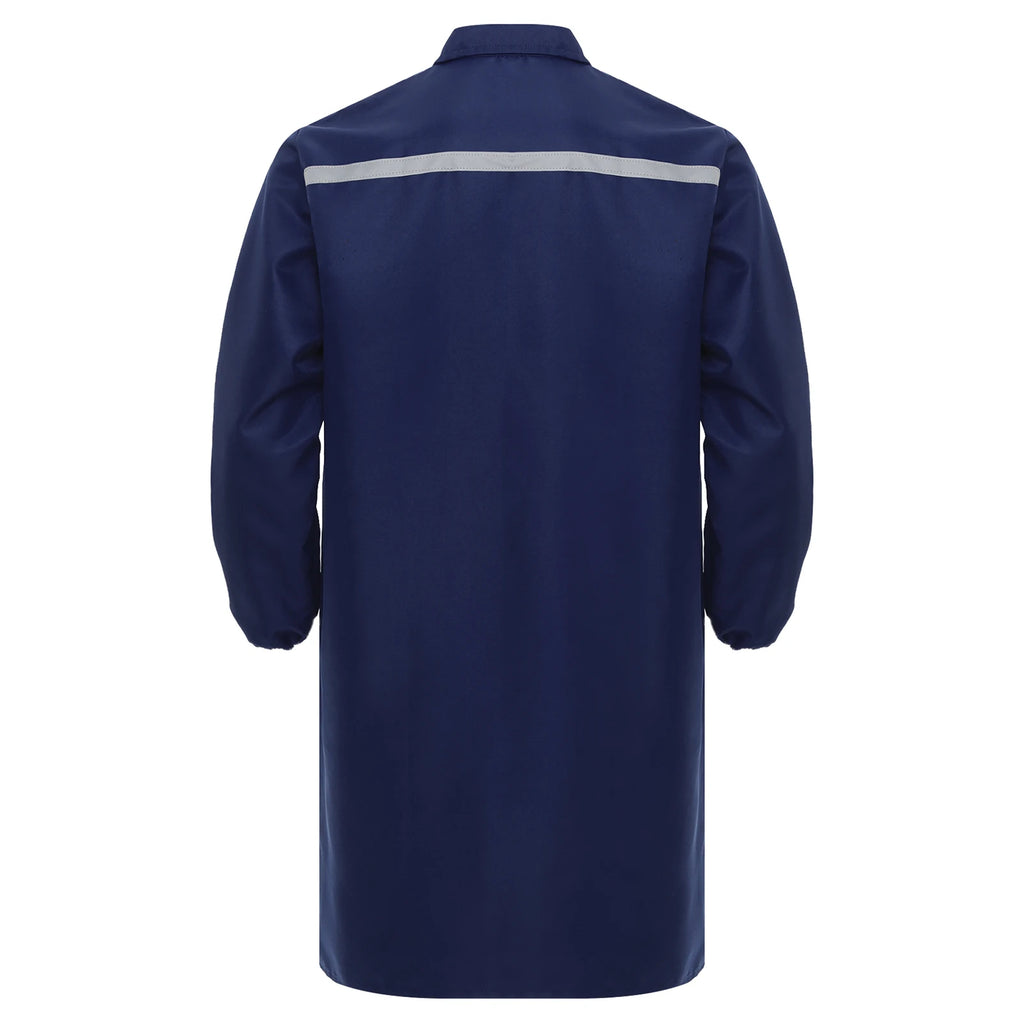 Mens Womens Factory Workshop Uniform Long Sleeve Pockets Button-up Coverall Reflective Strips Long Workwear Wear-resistant Coat