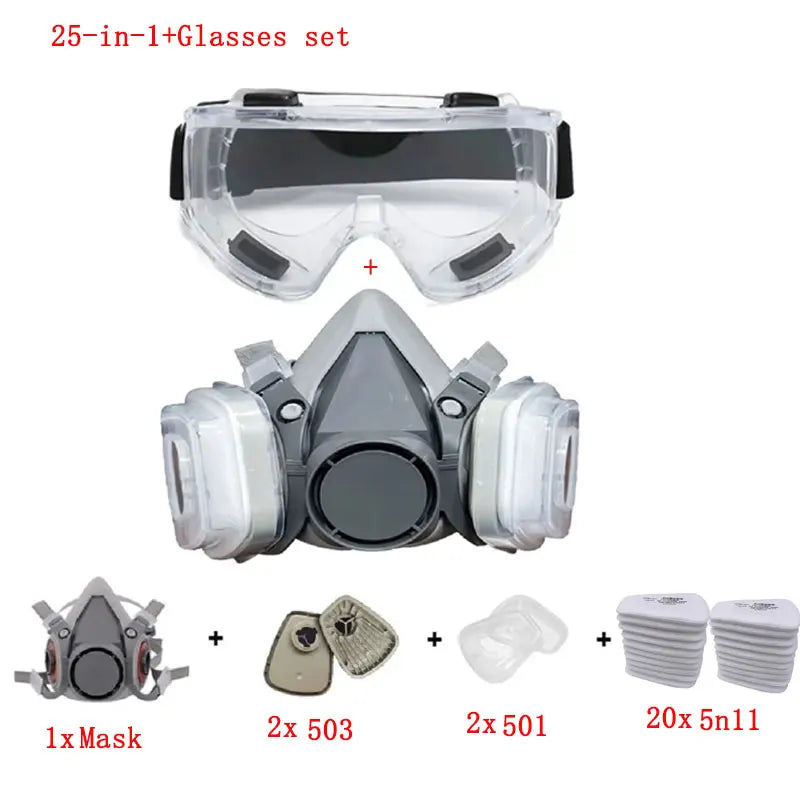 6200 Dust Mask Half Face With 503 5N11 Particle Filters Goggles Set For Industrial Labor Dust Paint Spray Decoration Grinding ﻿