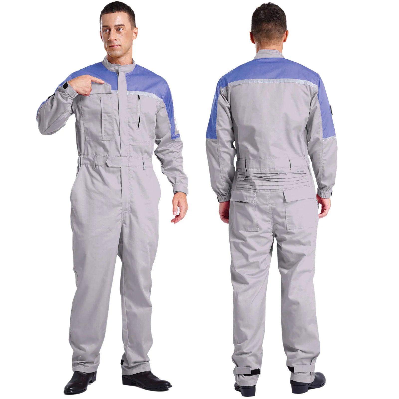 Mens Wear Resistant Anti-static Protective Jumpsuit Workwear Multi-pocket Reflective Straps Full-body Coveralls Workshop Uniform