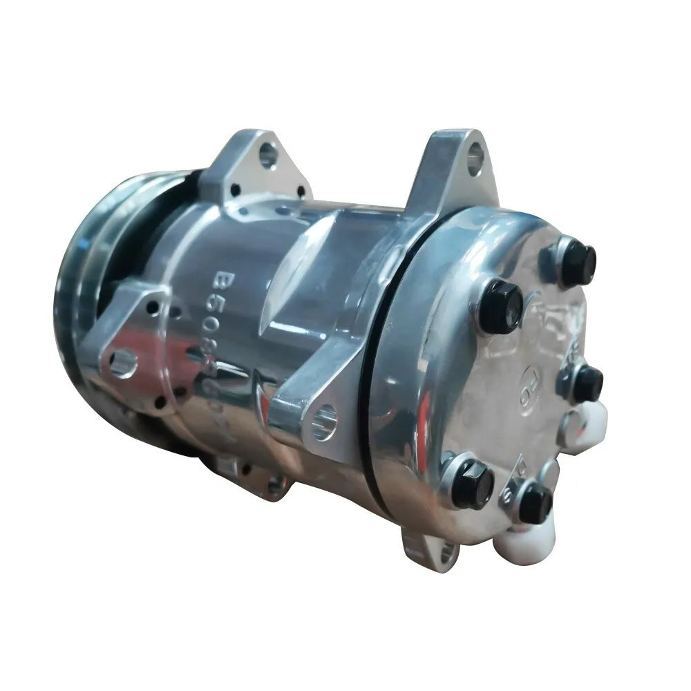 Silver AC Compressor with Silver Clutch Sanden 508 2-Groove V-Belt HC5003C
