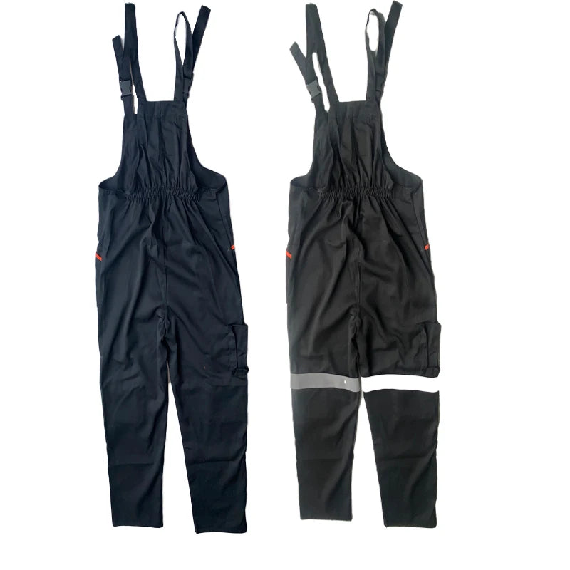 Reflective Bib Overalls Mens Women Work Clothing Protective Coveralls Strap Jumpsuit Multi Pockets Uniform Sleeveless Cargo Pant