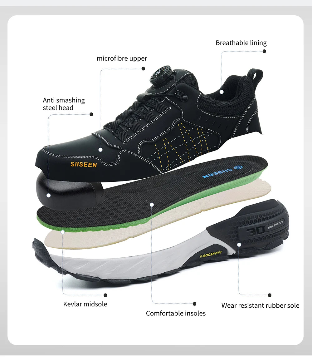 Men's Steel Toe Safety Shoes Anti-Puncture Anti-Slip Wear-Resistant Industrial Work Footwear Fashionable Men's Foot Protection