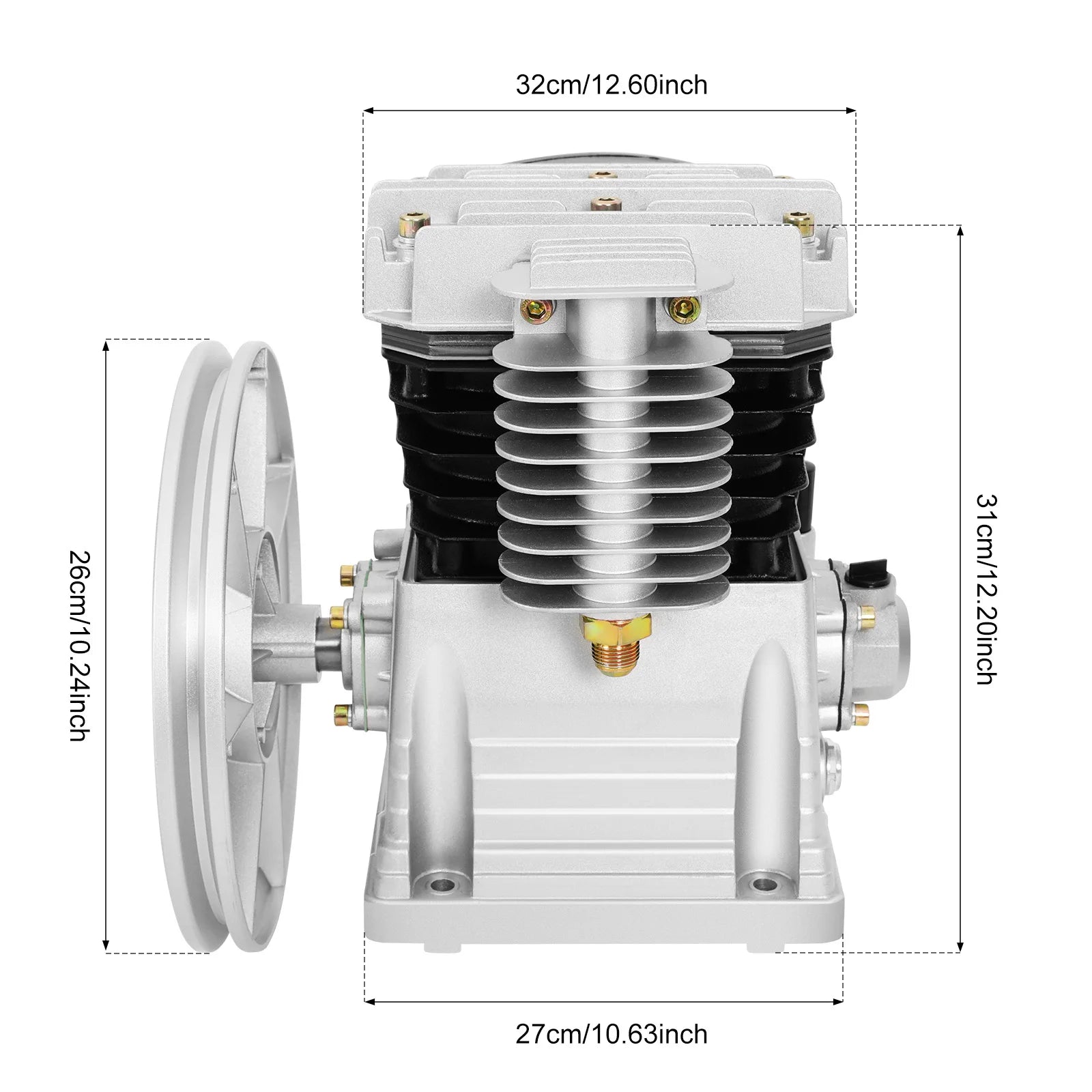 Air Compressor Heads 8Bar Twin Cylinder 3 HP Single Stage 960RPM Piston Pump Suitable Belt Pulley for Industry Machinery Farm