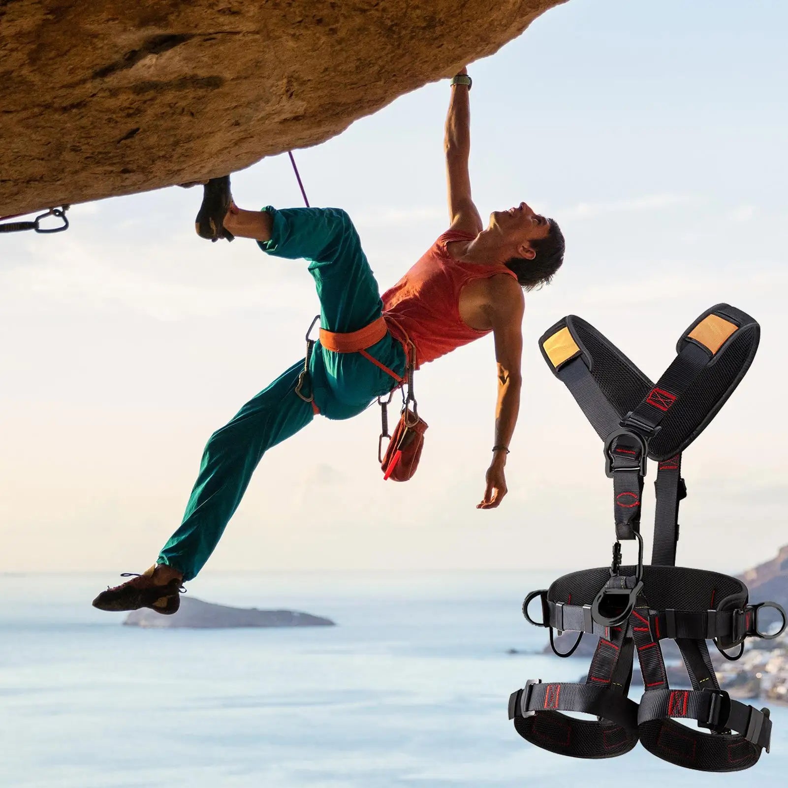 Climbing Harness Adjustable Fall Protection Harness Detachable Fall Harness For Men Tree Climbing Gear Safety Hunting