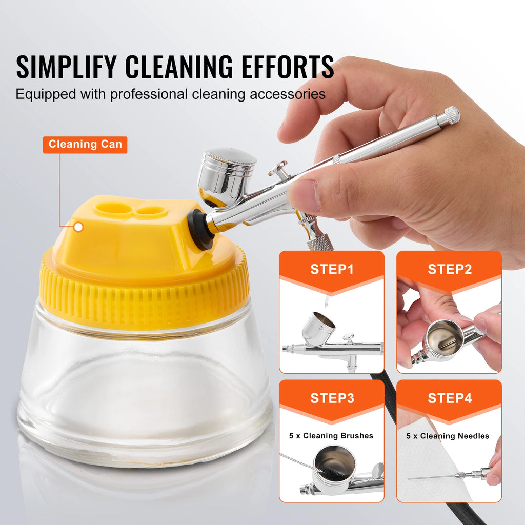 SucceBuy Airbrush Kit, Dual Fan Air Compressor Professional Airbrushing System Kit Airbrushes Mixing Wheel Cleaning Brush Set