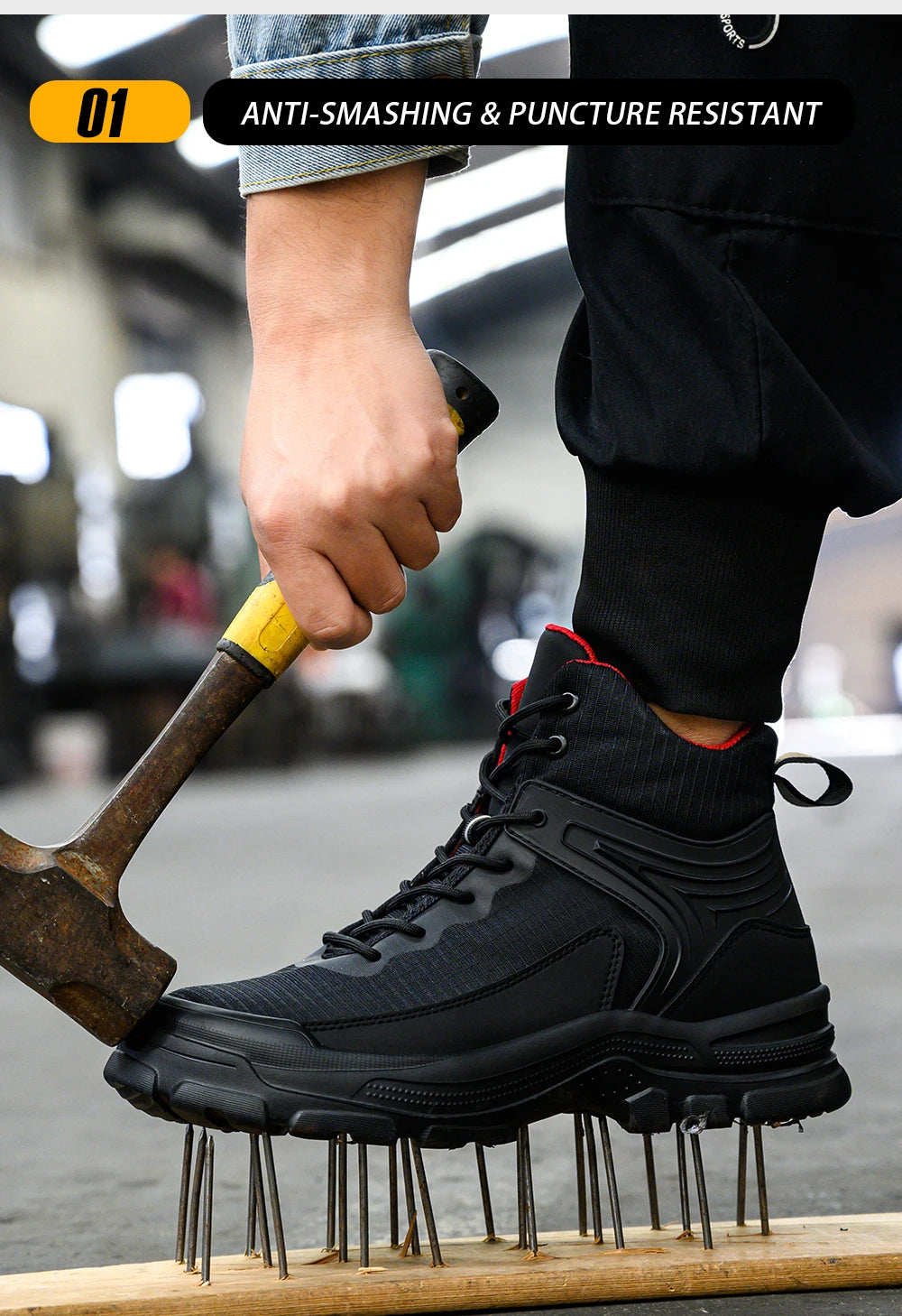 Men's Steel Toe Safety Shoes Anti-Strike Mid-Calf Protection Outdoor Safety Boots Industrial Work Footwear Comfortable Breathabl