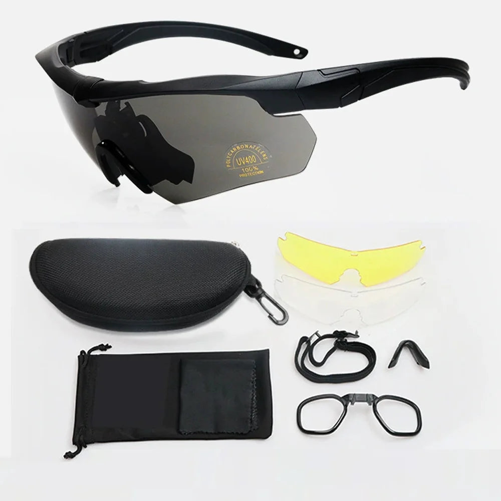 Tactical Eyewear Eye Protection Goggles Unisex Shooting Glasses with 3 Interchangeable Lens Airsoft Goggle for Outdoor Sports