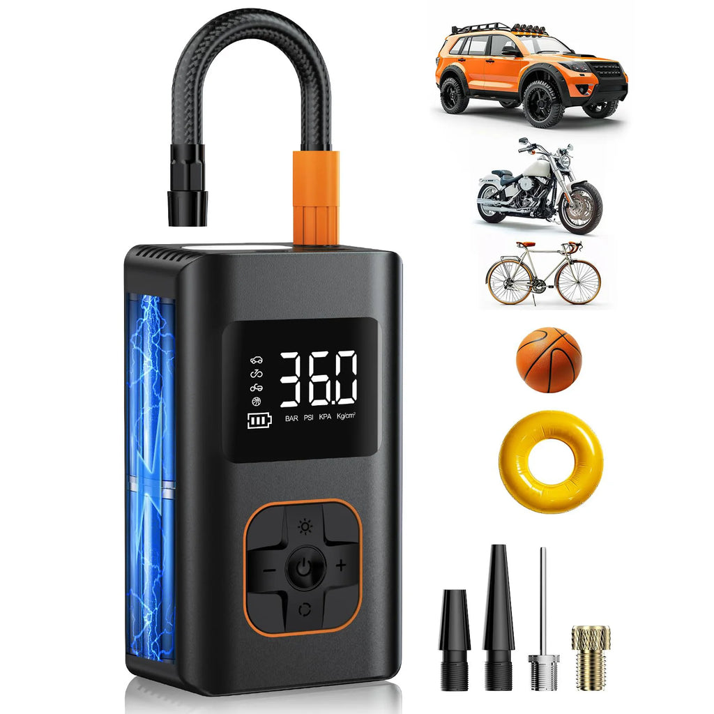 Portable 8000mAh Cordless Tire Inflator-150PSI Fast Air Compressor for car, Motorcycle, Bike and Sports /balls