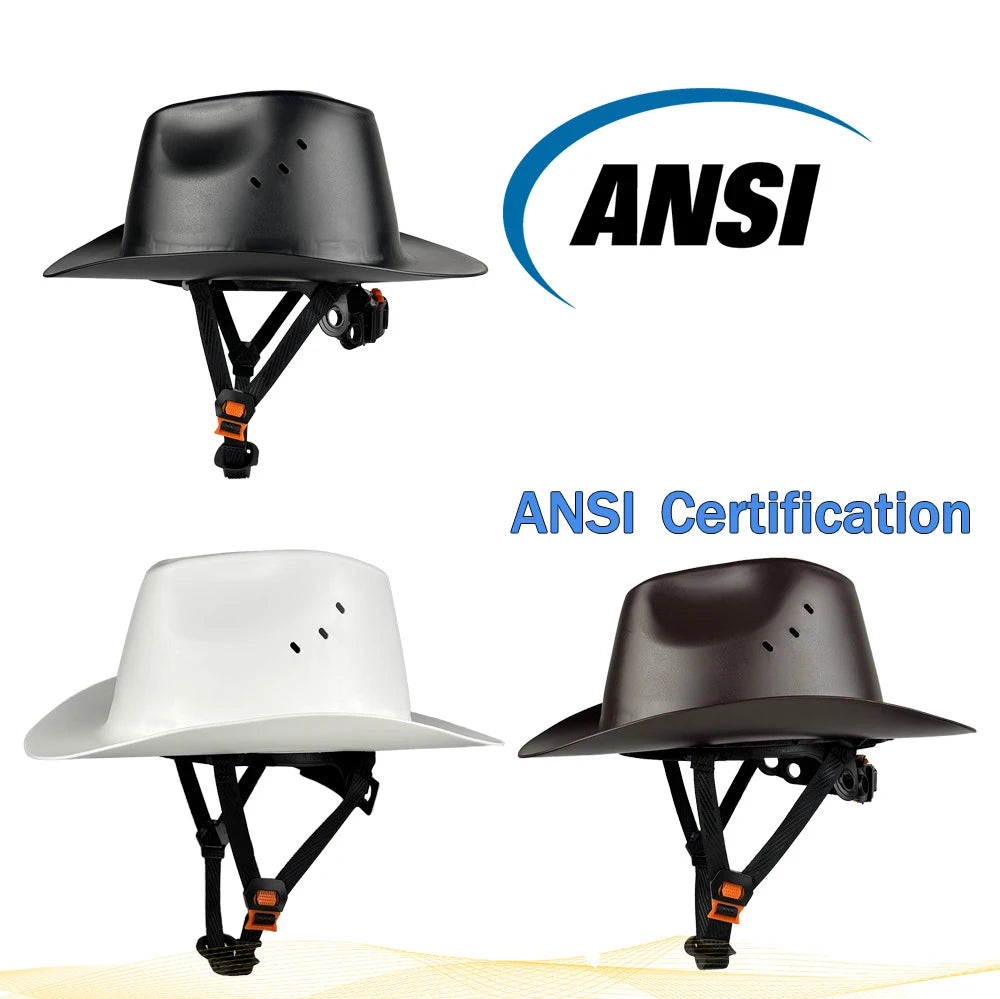 Cowboy Safety Hard Hat ANSI Z89.1 Class C Vented Full Brim Helmet for Outdoor Construction Industrial Use