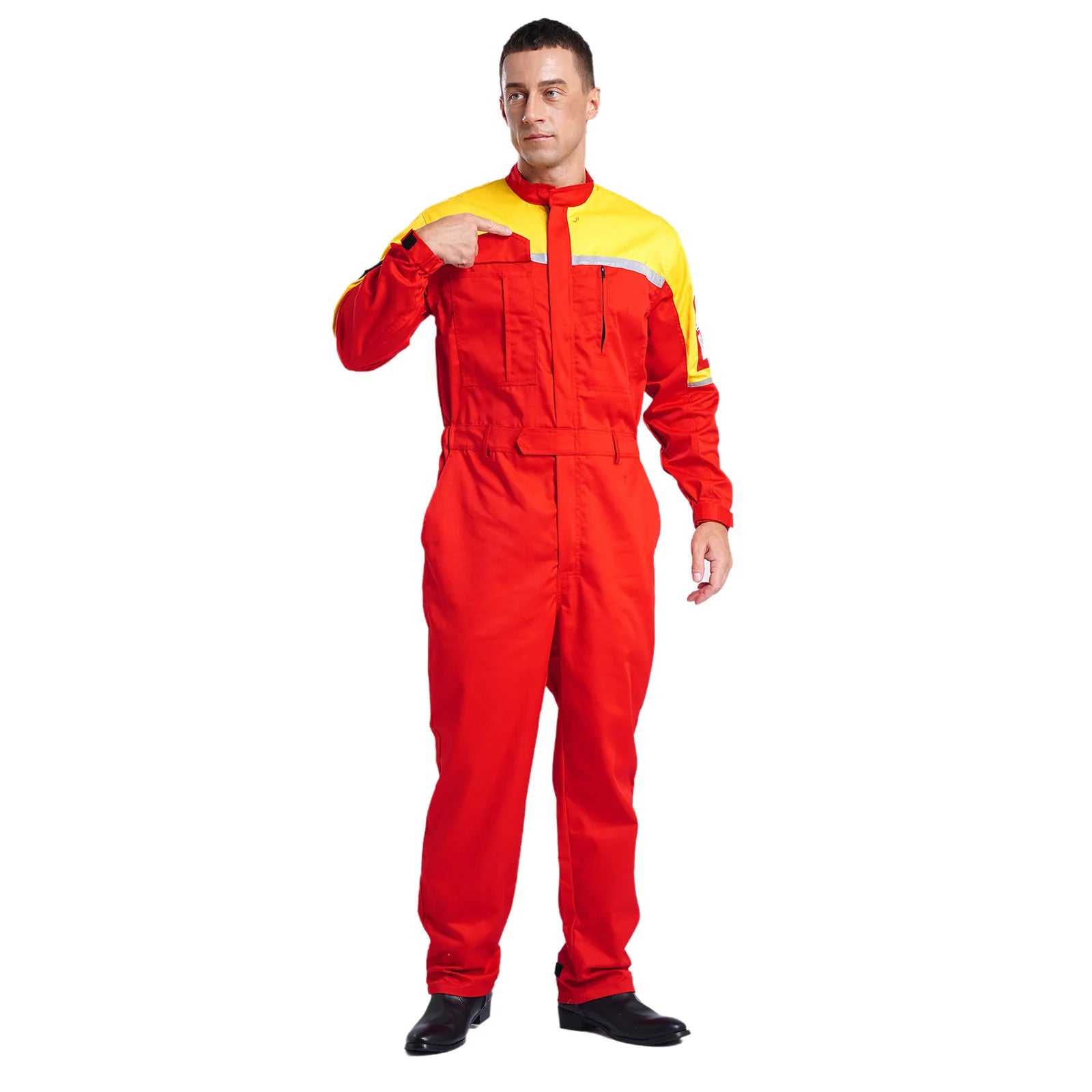 Mens Wear Resistant Anti-static Protective Jumpsuit Workwear Multi-pocket Reflective Straps Full-body Coveralls Workshop Uniform