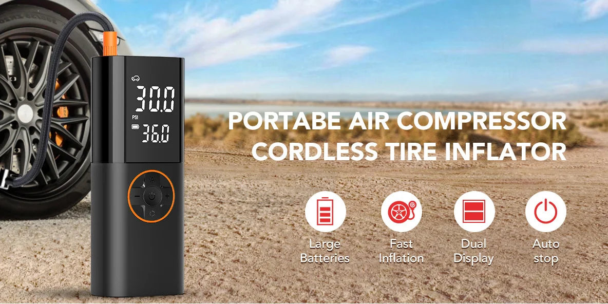 Tire Inflator Portable Air Compressor, Air Pump for Car Tires with LED Lights&Pressure Gauge for Auto, Motorcycles, Bikes, Balls