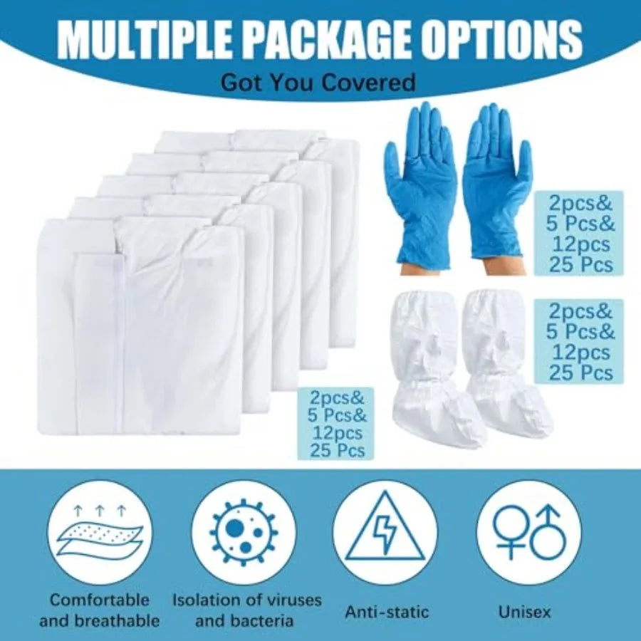 1 Sets Hazmat Suit Disposable Protective Coveralls Full Body Paint Suit with Hood Shoe Cover and Glove Breathable Coverall XXLW