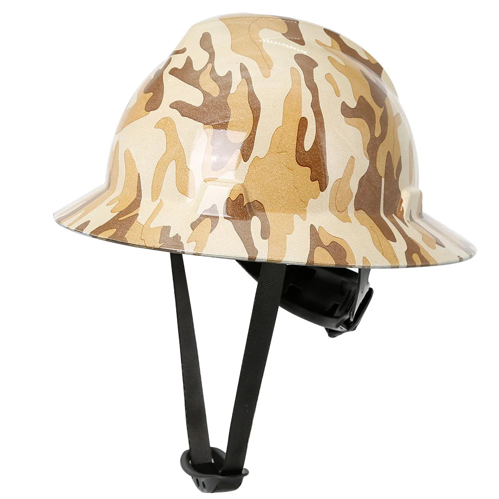 Camouflage Safety Helmet Full Brim Protective Hard Hat Outdoor Construction Sun Shade Hat High Strength Railway Metallurgy Mine