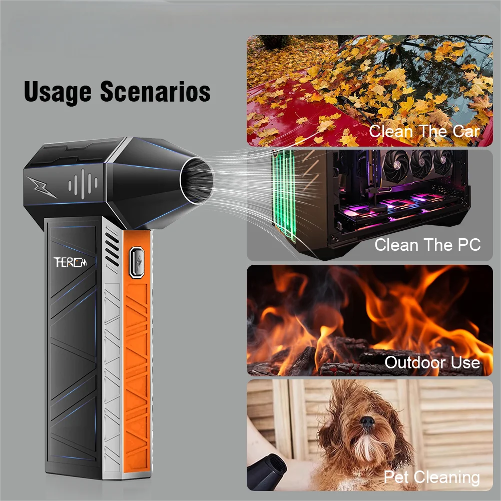 X3Pro Mini Turbo Fan jet,Handheld 150000RPM Powerful air Blower Compressed air Duster for Car Dryer/PC/Home/indoor -(Orange)