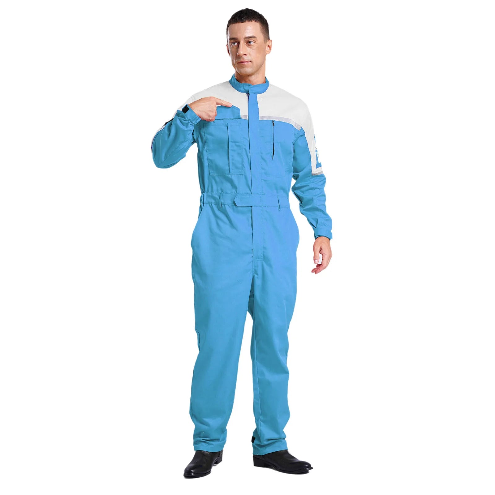 Mens Wear Resistant Anti-static Protective Jumpsuit Workwear Multi-pocket Reflective Straps Full-body Coveralls Workshop Uniform