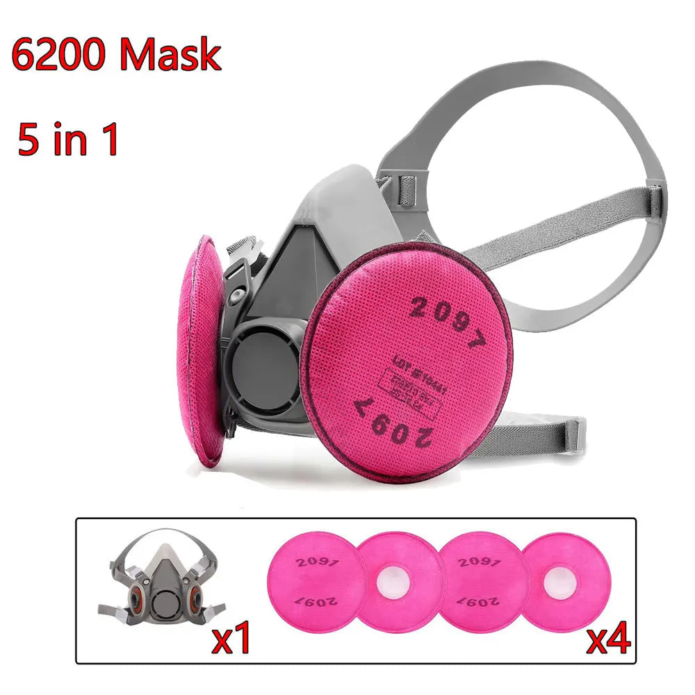 27in1 6200 Half Face Dust Gas Mask Respirator For Industrial Paint Spray Chemical Organic Vapor With Filters Protection