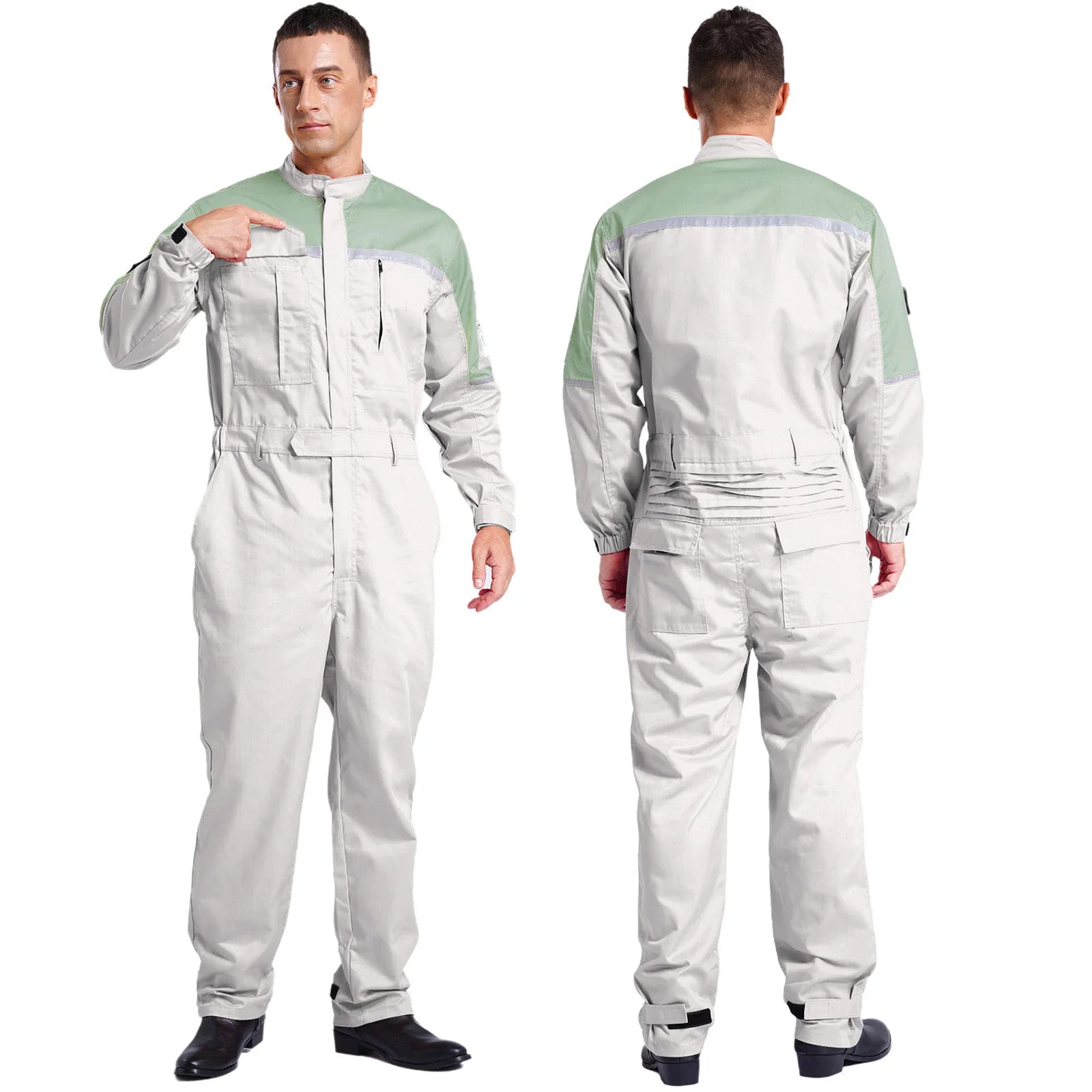 Mens Wear Resistant Anti-static Protective Jumpsuit Workwear Multi-pocket Reflective Straps Full-body Coveralls Workshop Uniform
