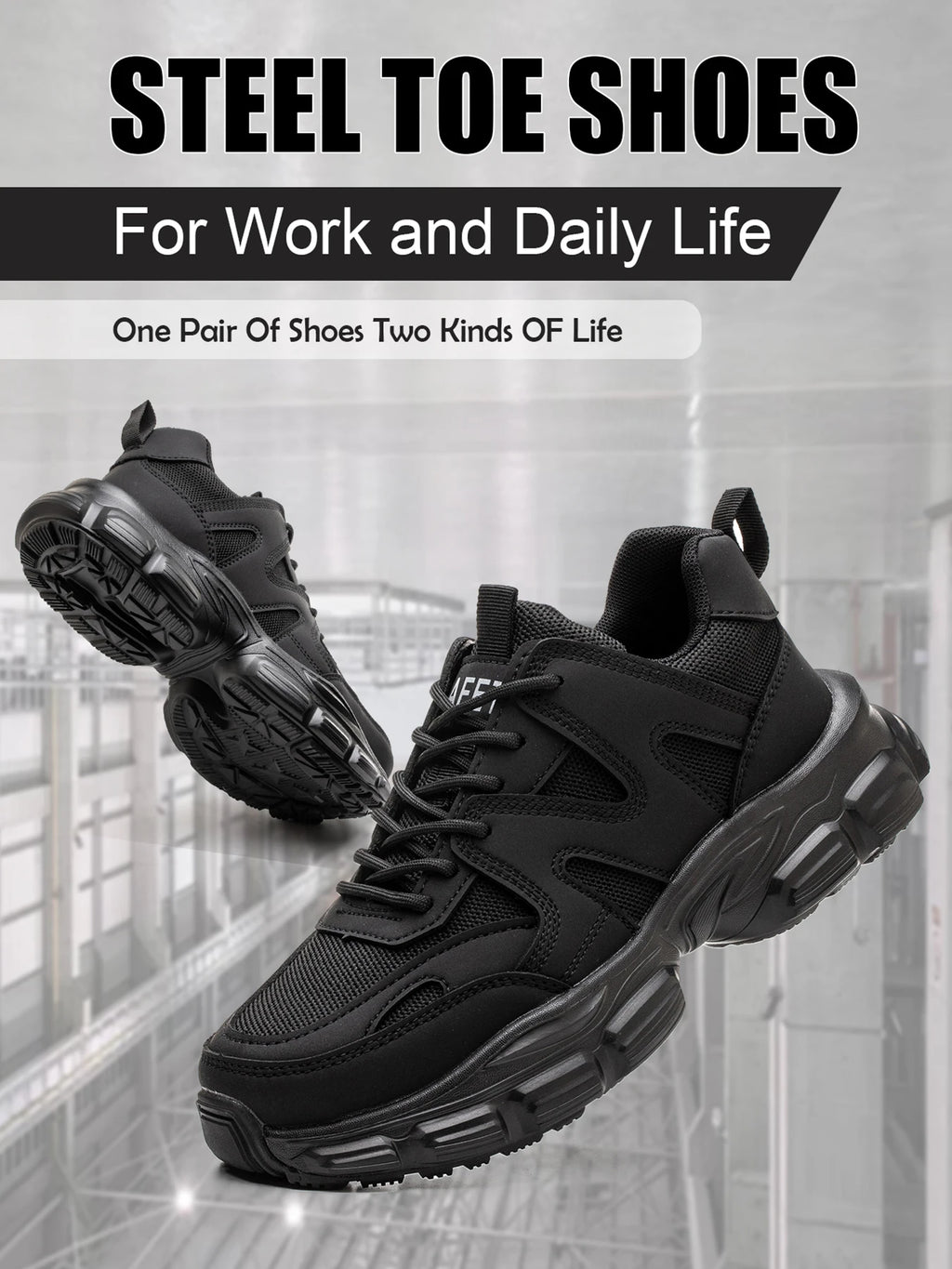 Women Safety Shoes Steel Toe Anti- Crush Lightweight Comfortable Anti- Slip Slip- Resistant Work Boots for Factory Floor